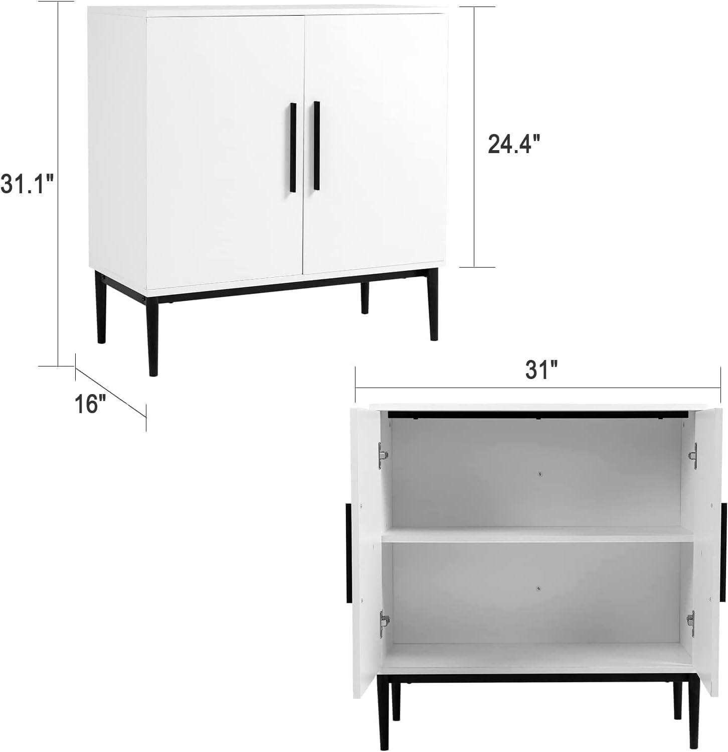 Storage Cabinet, Modern Accent Buffet Cabinet, Free Standing Sideboard and Buffet Storage with Door, Wood Buffet Sideboard for Bedroom, Living Room, Kitchen or Hallway (1, White)