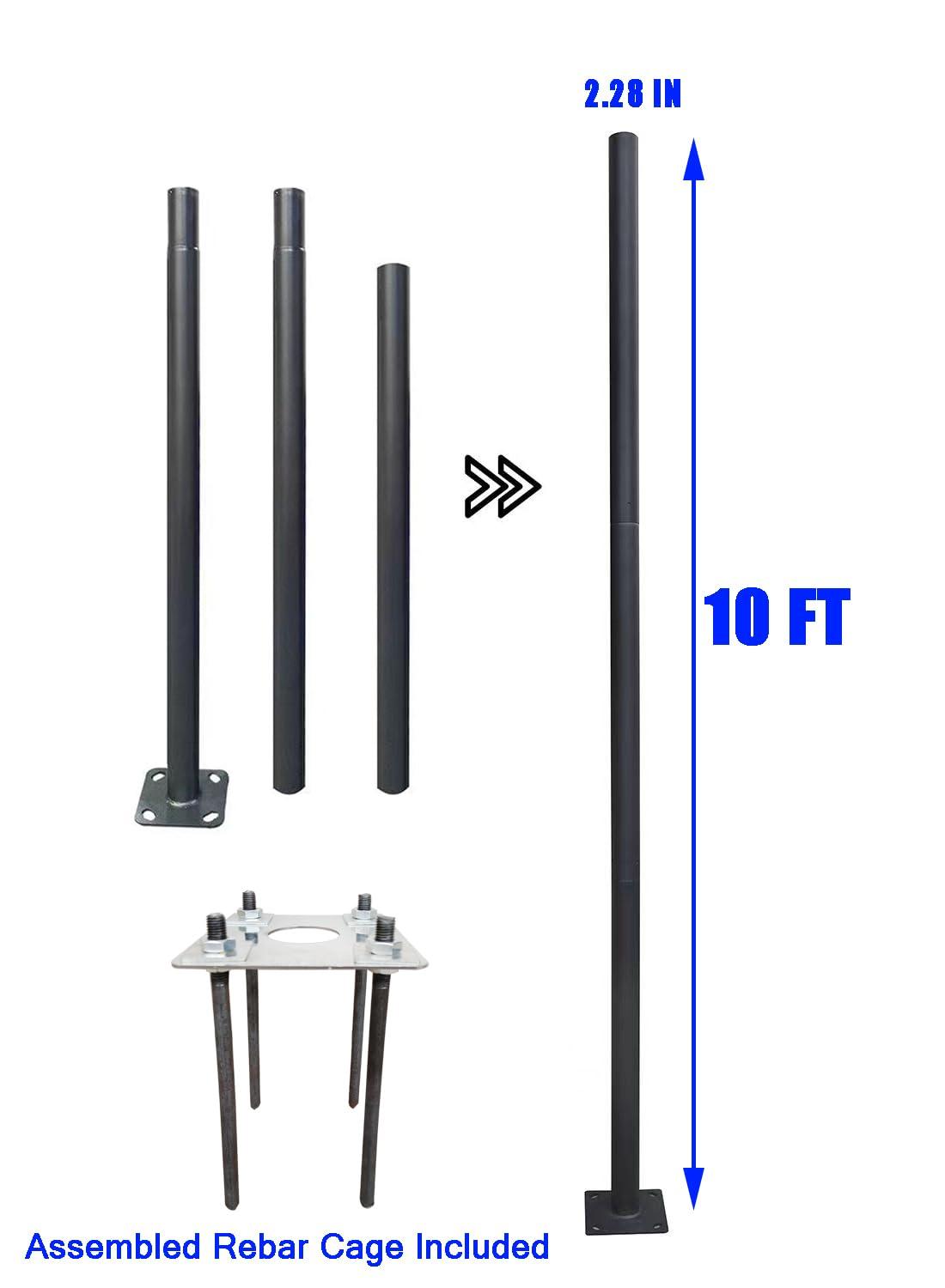2.5 in - 3 in. up to 13 ft. Black Outdoor Universal Metal Light Post Pole w/ Metal Rebar Cage