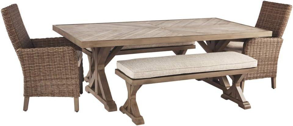 Driftwood-Inspired Coastal Beige Bench with Plush Cushion