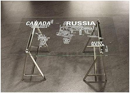 Patton Glass Top Sawhorse Writing Desk with World Map Nickel - Coaster: Steel Frame, Tempered Surface