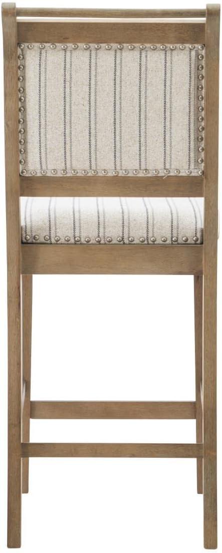 Emmy Rustic Wash 26" Gray Striped Upholstered Counter Stool with Nailhead Trim