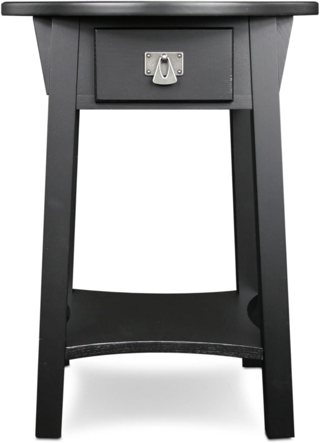 Leick Home 10032-RS Mission Round End Table with Drawer, Made with Solid Wood, Side Table for Living Room, Bedroom, and Office, Slate Black Finish