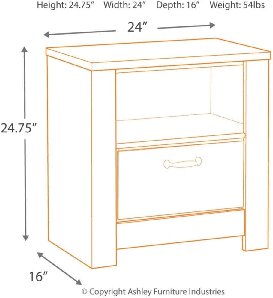 Signature Design by Ashley Bellaby One Drawer Nightstand White: Bedside Table with USB Port & Storage