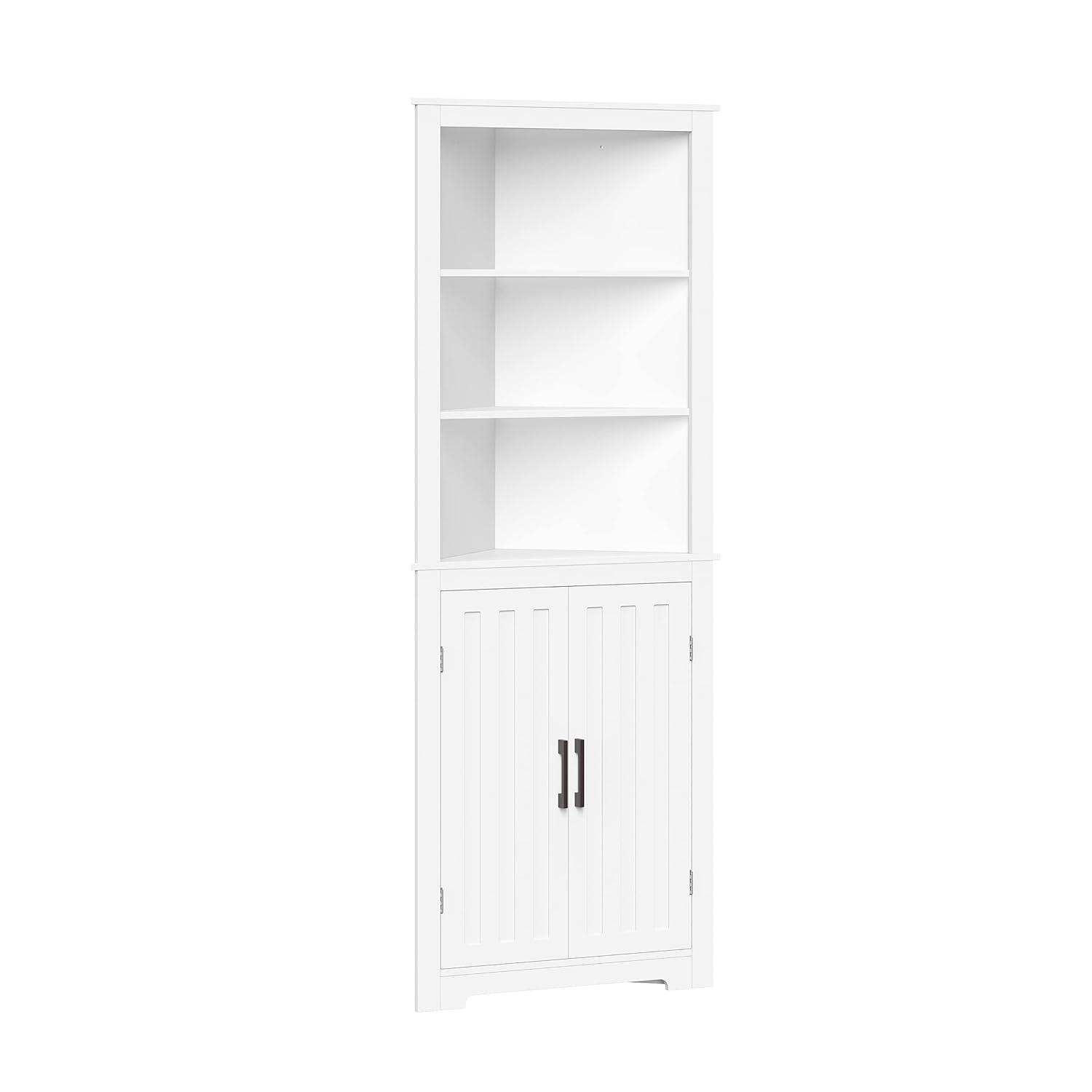 RiverRidge Home RiverRidge Monroe Tall Corner Bathroom Cabinet Storage Organizer with Doors and an Adjustable Shelf - White
