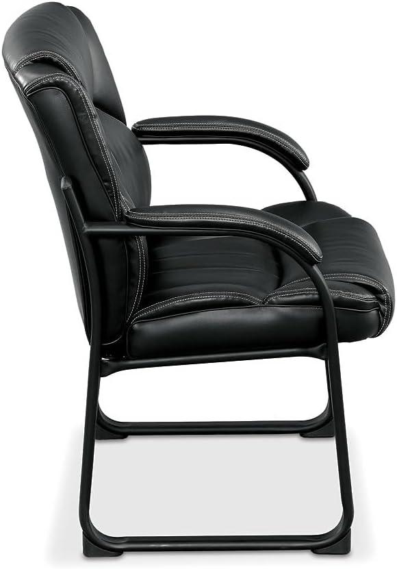 Black Faux Leather Ergonomic Guest Chair with Metal Frame