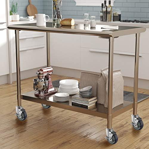 4 inch Prep Table Casters Set of 4 for Commercial Kitchen Prep Tables, Expanding Stem Caster Wheels for Table Legs All with Brake Fit 1-1/2" and 1-5/8" Inner Diameter Leg Tube Adapter Caster