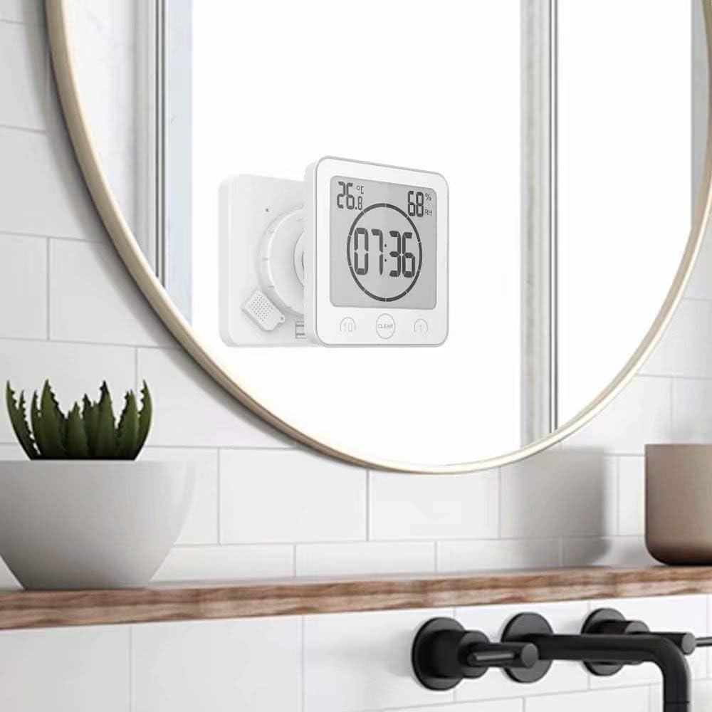 Bathroom Shower Clock Digital Clock Timer Large LCD Display Touch Screen Timer with Temperature Humidity Display for Bathroom Shower Kitchen,white，G169791