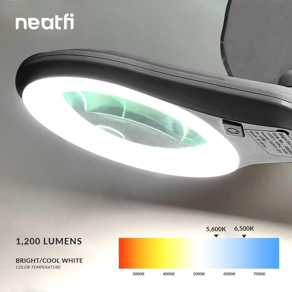 Neatfi (New Model Bifocals 1,200 Lumens Super LED Magnifying Lamp with Clamp, Dimmable, 60 Pcs SMD LED, 5 Inches Diameter Lens, Adjustable Arm (5 Diopter + 20 Diopter, White)