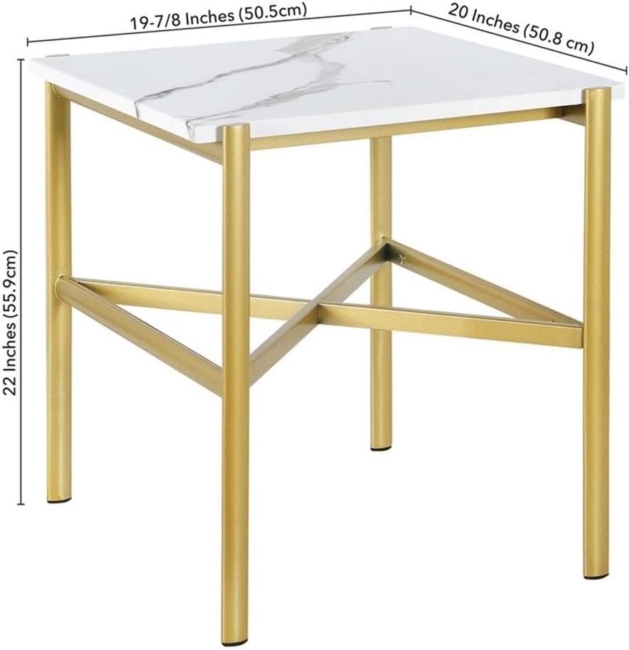 Evelyn&Zoe Braxton 21.25" Wide Rectangular Side Table with Faux Marble Top, Gold