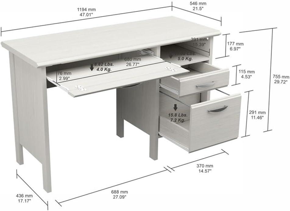 Inval Laminate Computer Desk with 2 Drawers and Open Storage, Washed Oak