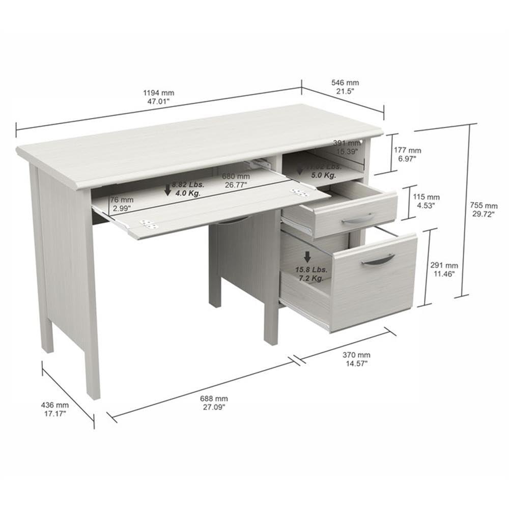 Inval Laminate Computer Desk with 2 Drawers and Open Storage, Washed Oak