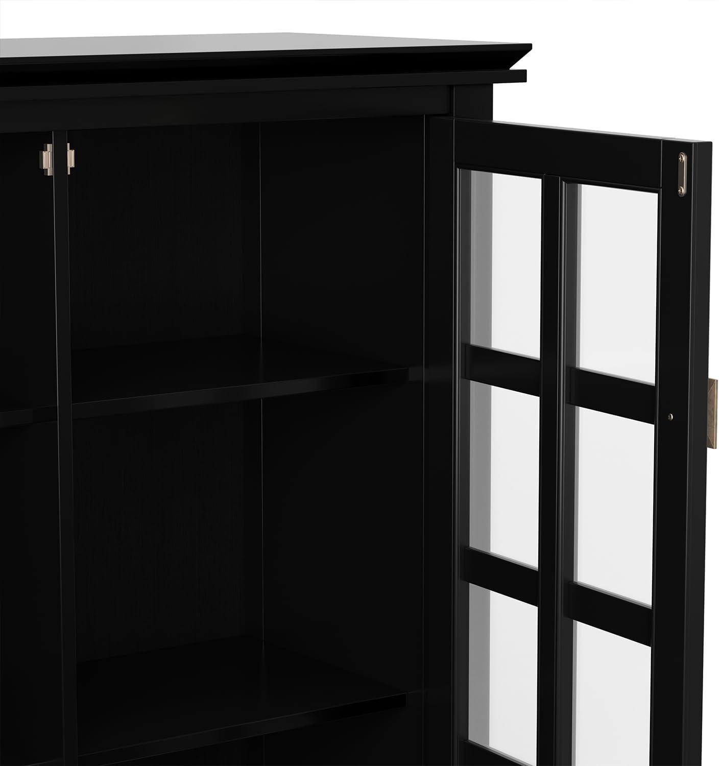 Simpli Home Artisan 38"W Solid Wood 4-Shelf Medium Storage Cabinet with Glass Doors and Adjustable Shelves