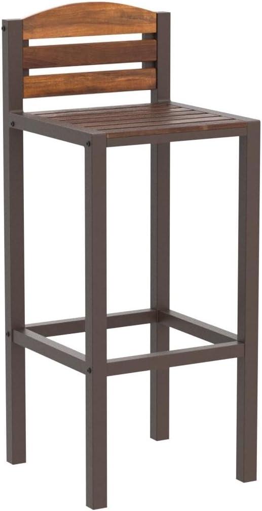 Milos Set of 2 Acacia Barstool - Dark Brown / Rustic Metal - Christopher Knight Home: UV & Weather-Resistant Patio Seating