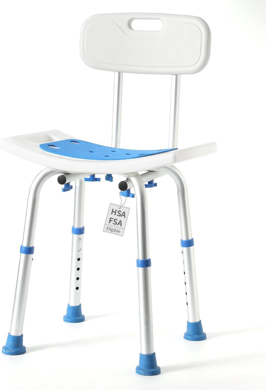 Adjustable Shower Chair with Back, HSA/FSA Eligible Shower Stool for Inside Shower, Tool-Free Shower Seat for Inside Shower, Waterproof Shower Chair for Inside Bathtub for Elderly/Handicap by SOUHEILO