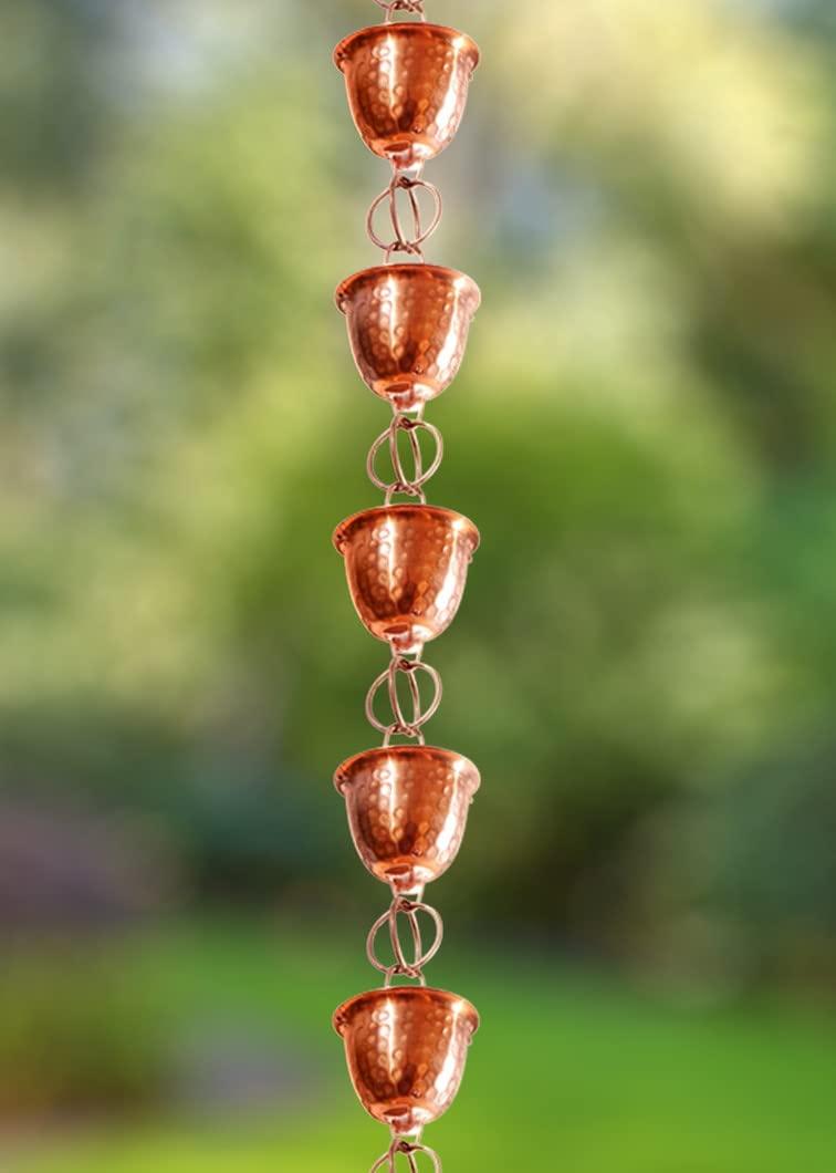 Monarch Rain Chains Pure Copper Hammered Cup Rain Chain Replacement Downspout for Gutters