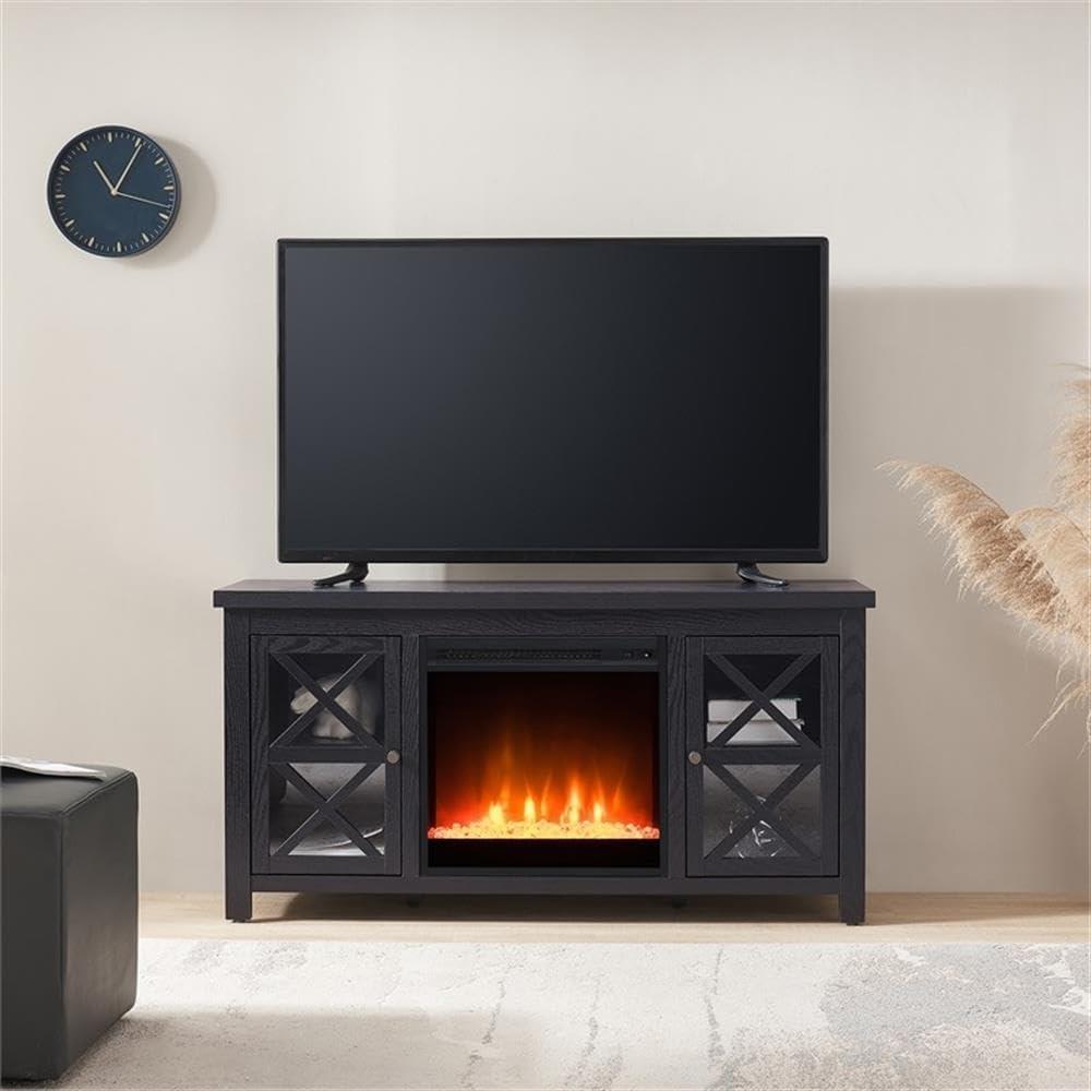 Evelyn&Zoe Colton Rectangular TV Stand with Crystal Fireplace for TV's up to 55", Black