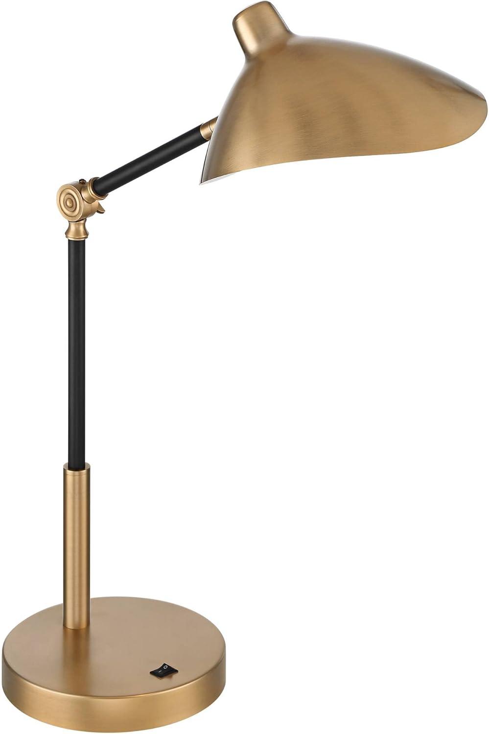 360 Lighting Colborne Modern Mid Century Desk Table Lamp 28" Tall Antique Brass Black with USB Charging Port LED for Bedroom Living Room Bedside Kids