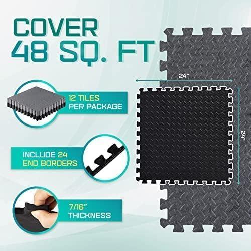 Yes4All 24, 48, 120 SQ. FT Puzzle/Interlocking Exercise Mat Tiles for Home Gym, Exercise EVA Foam Floor Padding with Border for Workout Equipment