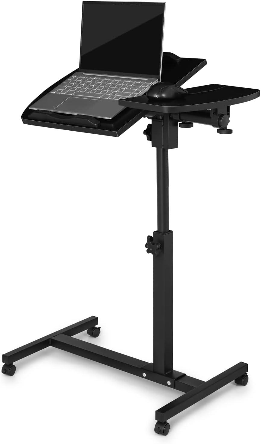 MoNiBloom Mobile Lifting Computer Desk, Multifunctional Standing Table, Laptop Cart with Mouse Pad for Small Spaces, Black