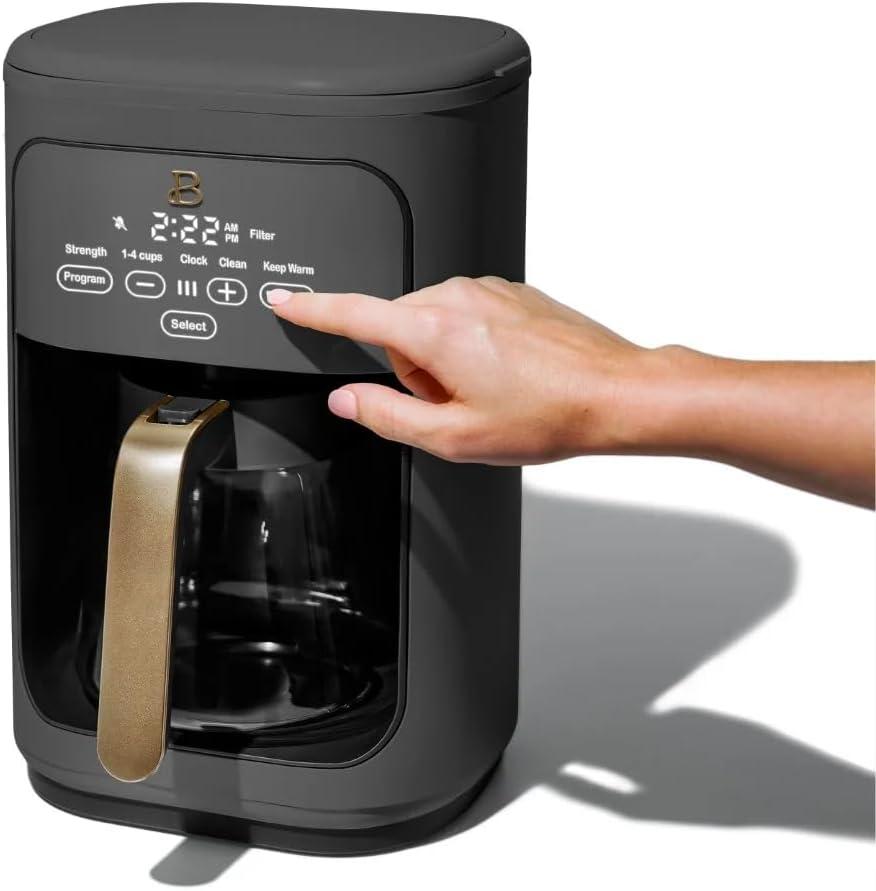 Beautiful 14-Cup Programmable Drip Coffee Maker with Touch-Activated Display, Oyster Grey by Drew Barrymore