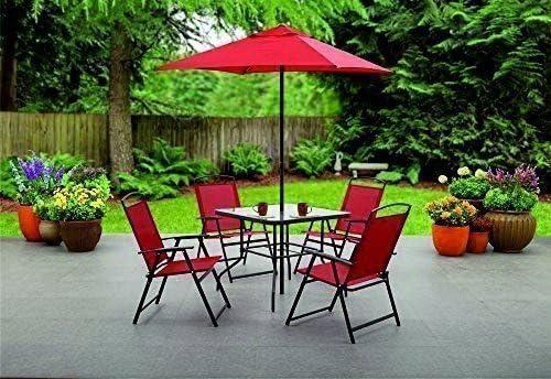 Mainstays Albany Lane Steel 6-Piece Outdoor Patio Dining Set with Umbrella, Red