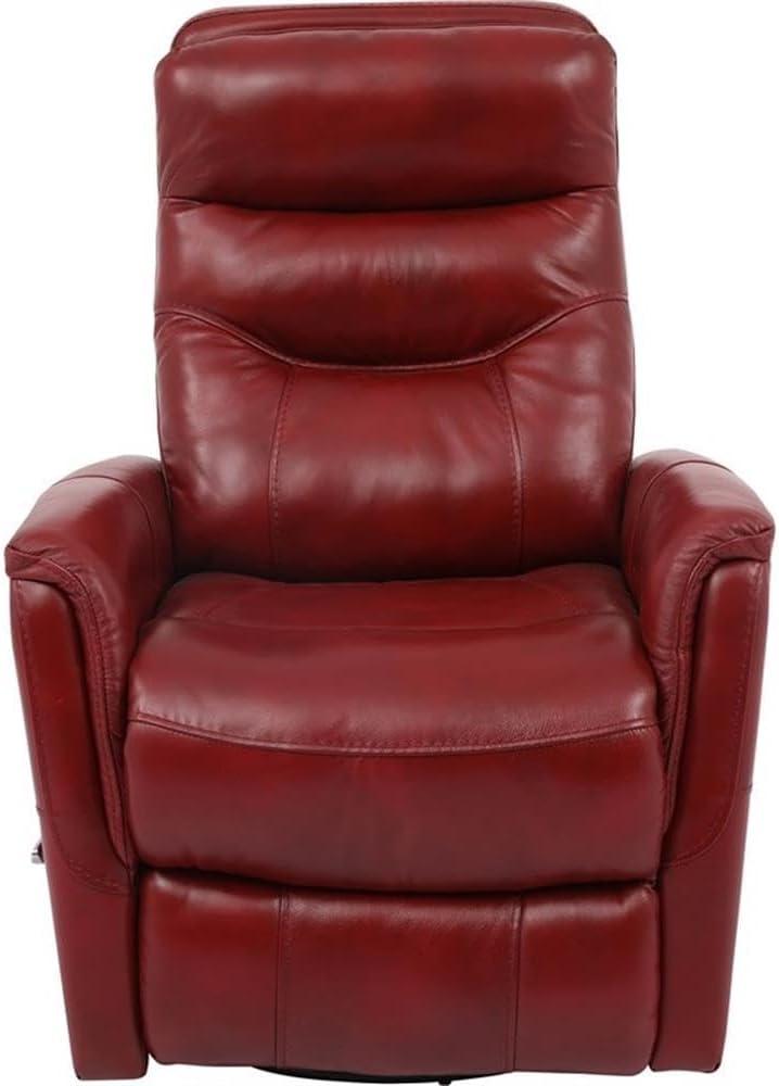 Rouge Leather Swivel Recliner with Wood Accents