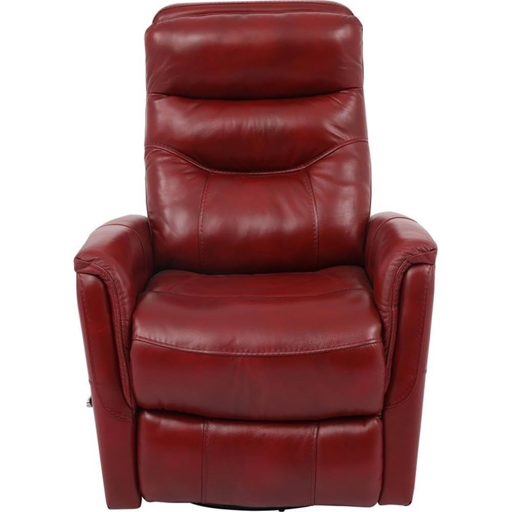 Rouge Leather Swivel Recliner with Wood Accents