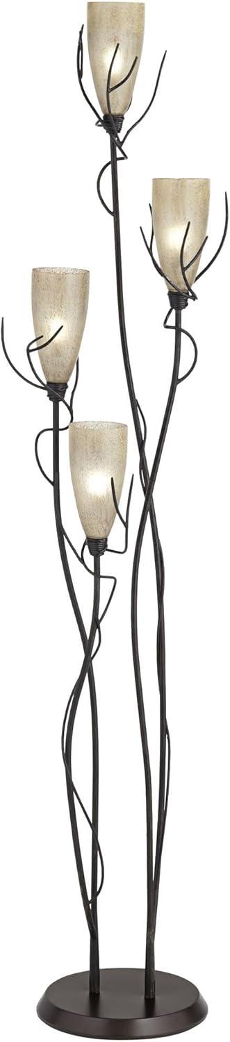 Franklin Iron Works El Dorado Farmhouse Rustic 70 1/2" Tall Standing Floor Lamp Large 4-Tree Torchiere Foot Switch Brown Metal