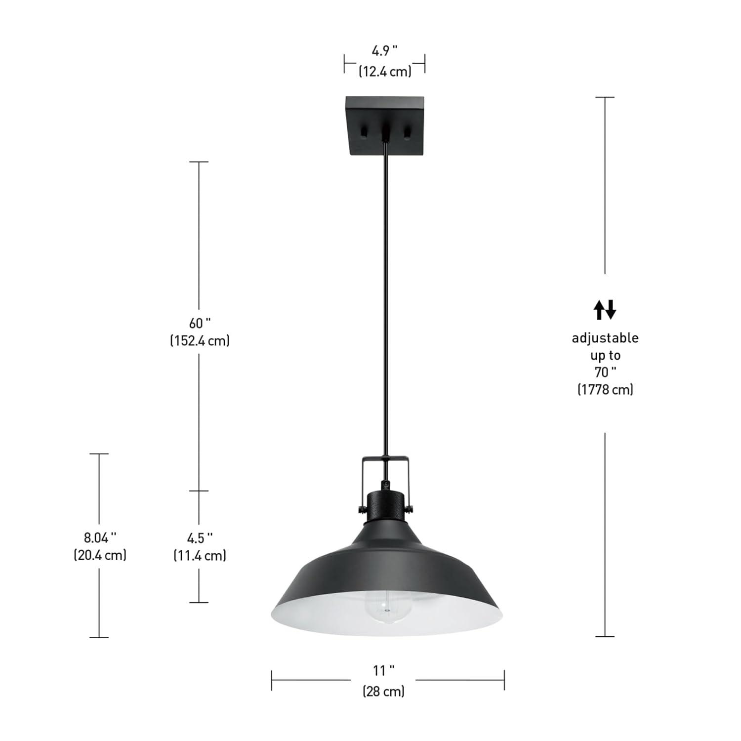 1-Light Matte Black Outdoor Indoor Pendant Lighting with Textured Socket