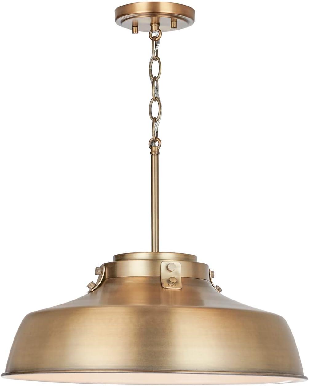 Aged Brass 1-Light Pendant with Metal Shade