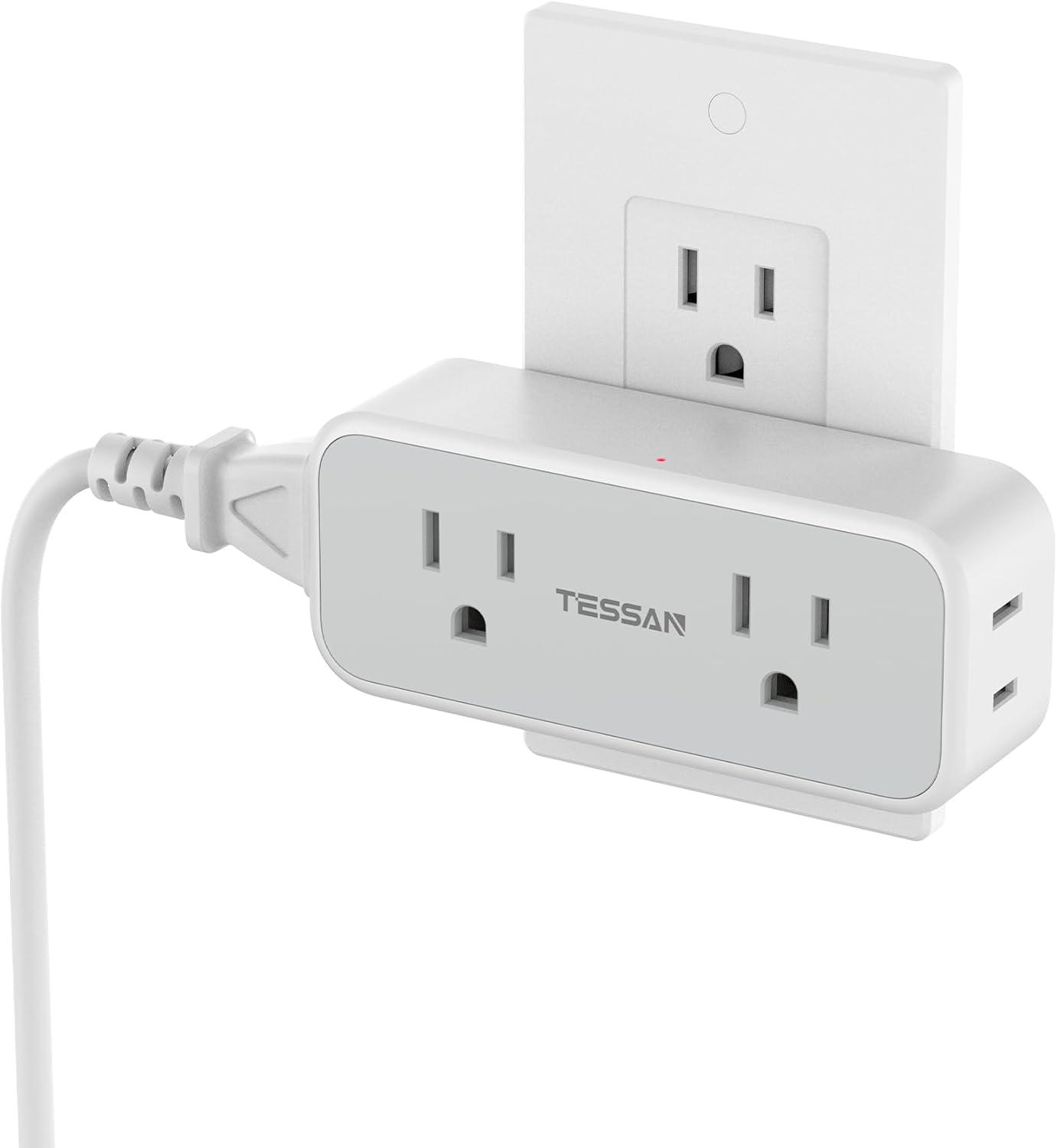 Outlet Extender Surge Protector, TESSAN Multi Wall Plug with 4 AC Electrical Outlets, 3 Sided Multiple Plug Expander, 1875W Max, Power Splitter 3 Prong Adapter for Home Bathroom Office Dorm Room
