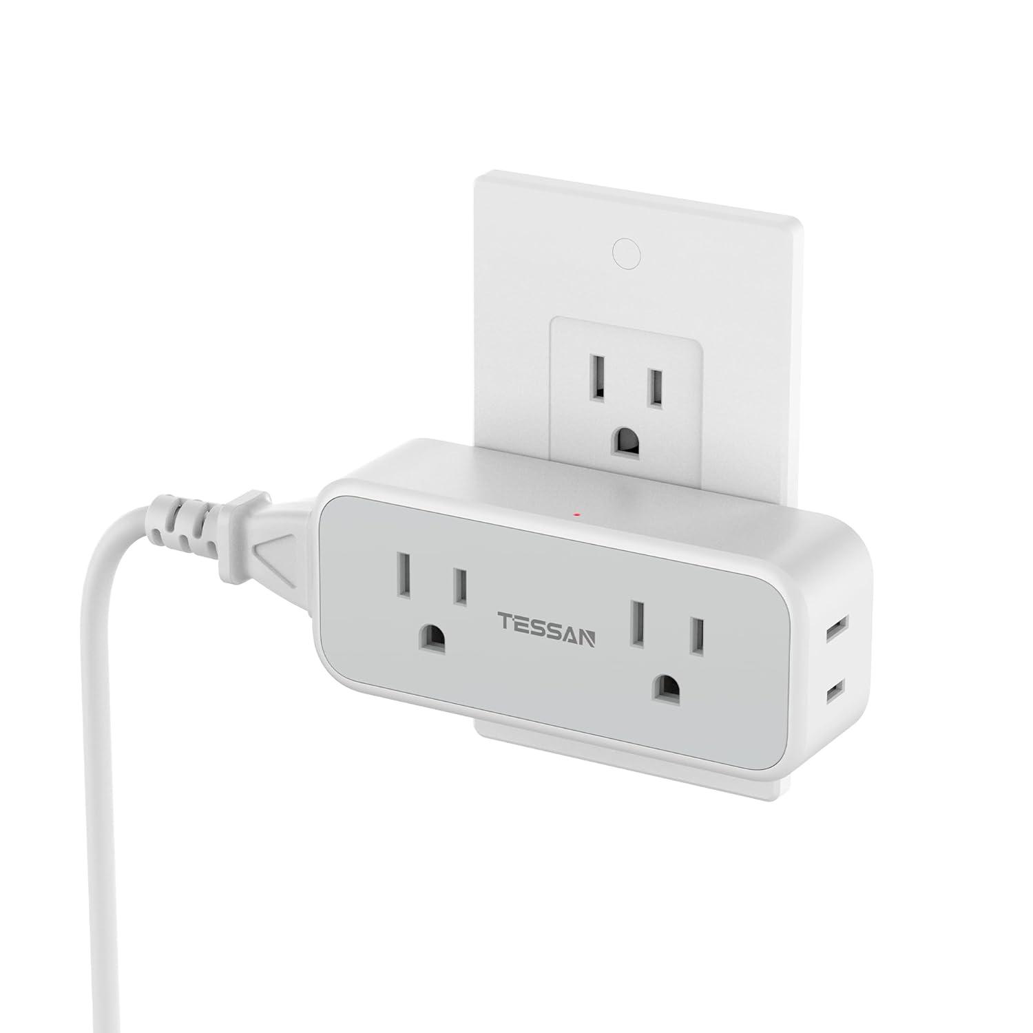 Outlet Extender Surge Protector, TESSAN Multi Wall Plug with 4 AC Electrical Outlets, 3 Sided Multiple Plug Expander, 1875W Max, Power Splitter 3 Prong Adapter for Home Bathroom Office Dorm Room