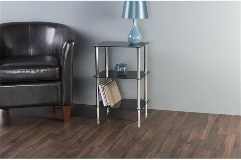 AVF Transitional Steel and Glass Small 3-Tier Shelving Unit in Black/Chrome