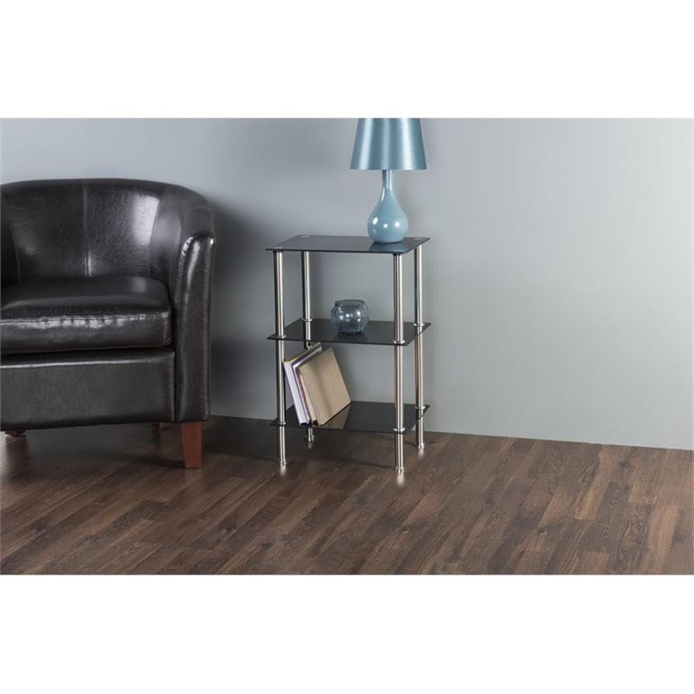 AVF Transitional Steel and Glass Small 3-Tier Shelving Unit in Black/Chrome