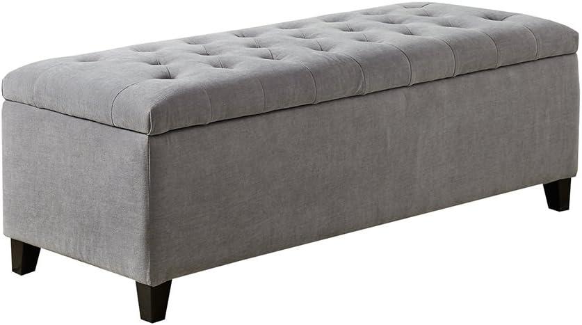 Selah Tufted Top Storage Bench - Gray: Upholstered Ottoman with Wood Legs, Polyester, Spot Clean