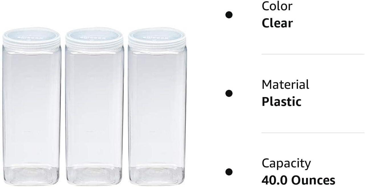 Silicook Clear Plastic Jar, Set of 3-40oz, Square Shaped, Transparent, Food Storage Container, Kitchen & Household Organization for Dry goods, Spices, Vegetables, Ingredients and More