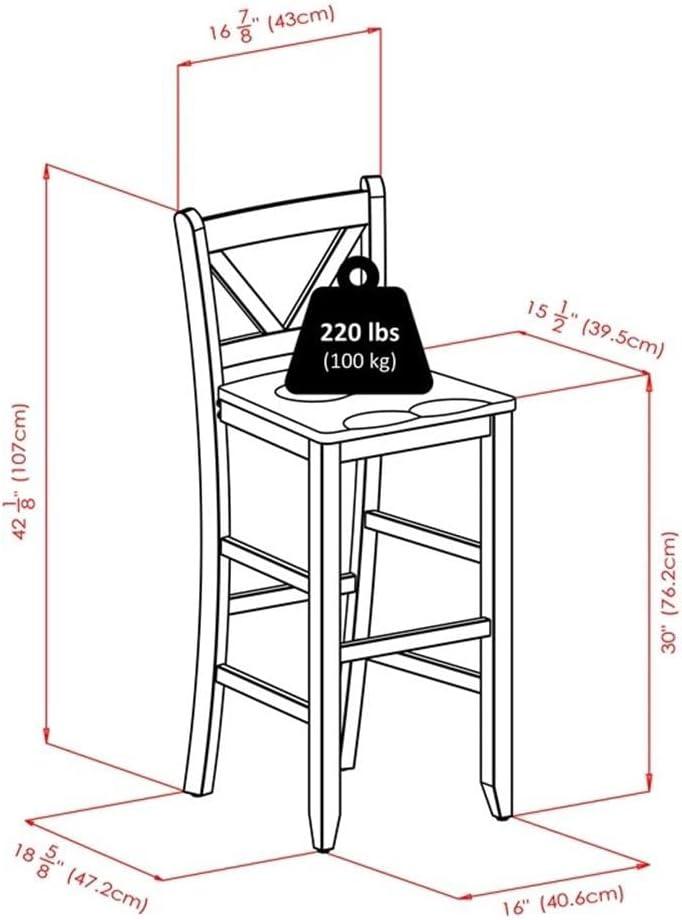 38.9 x 33.86 x 33.86 in. Fiona High Round Table with 2 Bar V-Back Stool, Walnut - 3 Piece