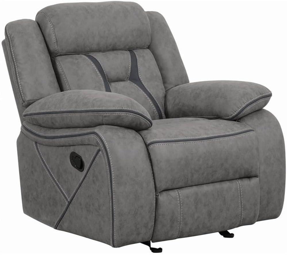 Gray Faux Leather Glider Recliner with Contrast Stitching