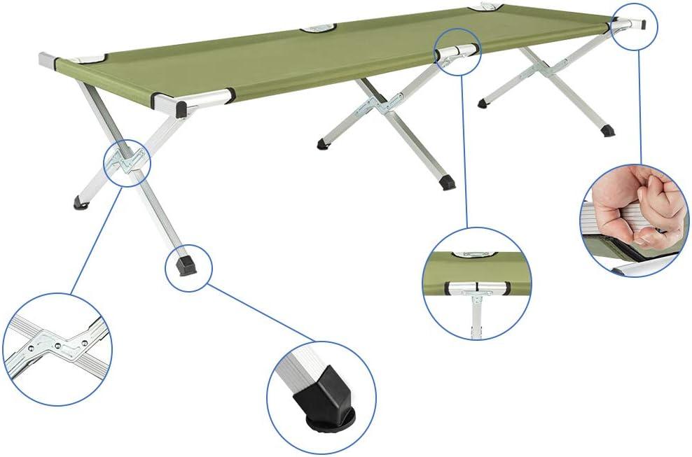 Army Green Portable Folding Camping Cot with Aluminum Frame