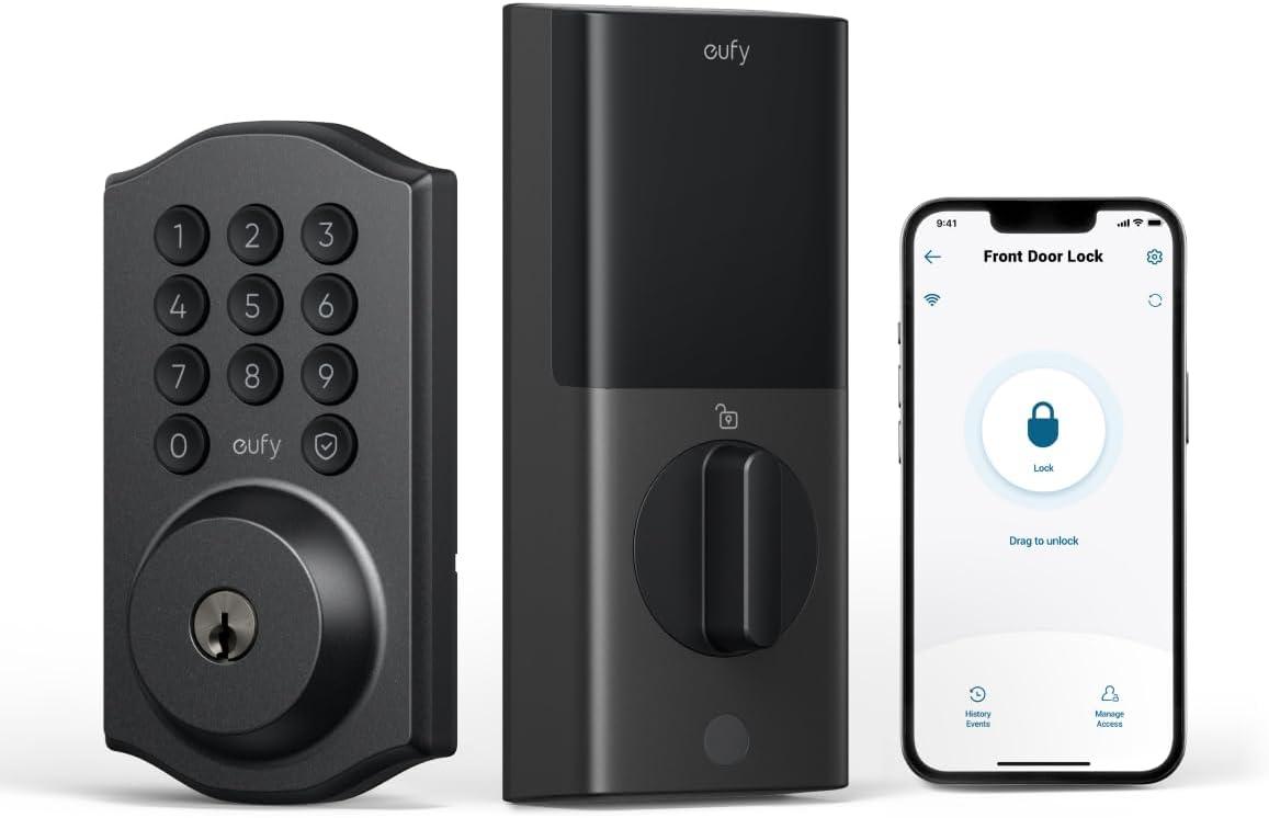 eufy Security Smart Lock C30, Keyless Entry, Built-in WiFi Deadbolt for Front Door, No Bridge Required, Easy Installation, App Remote Control, Auto Lock, Traditional, Black