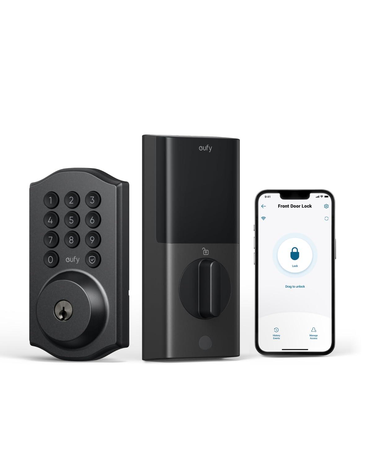 eufy Security Smart Lock C30, Keyless Entry, Built-in WiFi Deadbolt for Front Door, No Bridge Required, Easy Installation, App Remote Control, Auto Lock, Traditional, Black