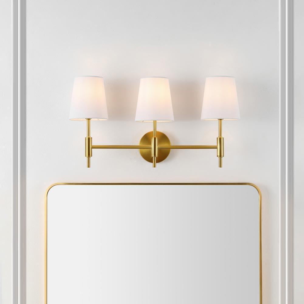 Darya 24" Brass Gold Iron 3-Light Wall Sconce with White Shades