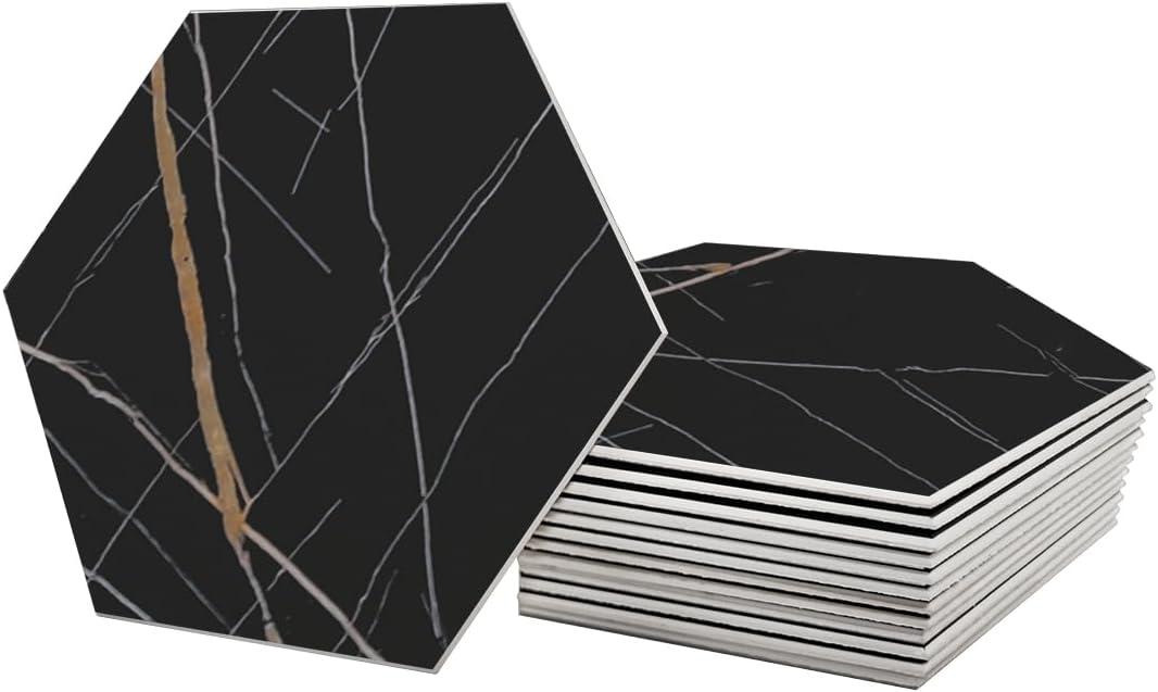 Avant Decor | Stone Composite Hexagon Stone Texture | Peel and Stick Kitchen Backsplash Tiles | Stick On Wall Tiles | Easy DIY Installation | 6” x 6.9” | Single Tile