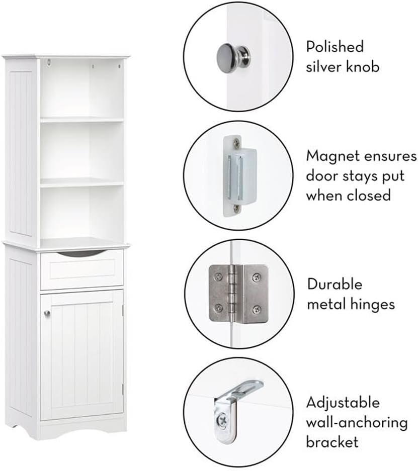 RiverRidge Ashland Tall Bathroom Storage Linen Cabinet and Organizer with Drawer and Shelves