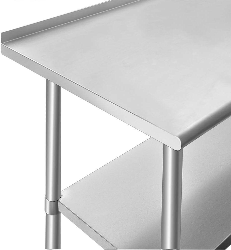 48-Inch Silver Stainless Steel Dining Table with Backsplash