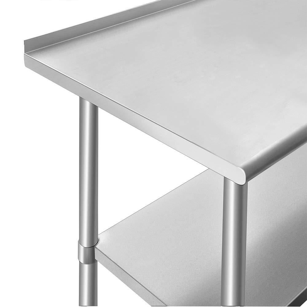 ROCKPOINT Stainless Steel Table for Prep & Work with Backsplash 24x48 Inches, NSF Metal Commercial Kitchen Heavy Duty Table with Adjustable Under Shelf and Table Foot for Restaurant, Home and Hotel