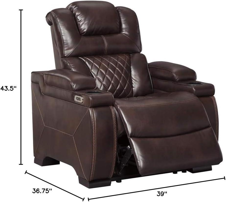 Warnerton Power Recliner with Adjustable Headrest Chocolate: USB Port, Cup Holder - Signature Design by Ashley