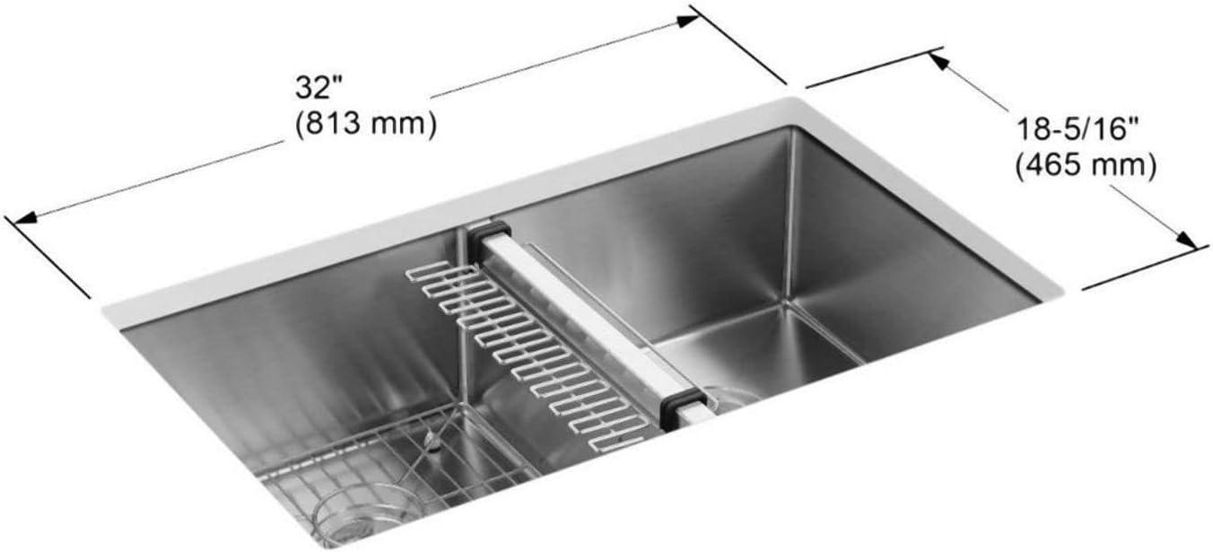 Strive 32" L x 18-1/4" W x 9-5/16" Under-Mount Double-Equal Kitchen Sink with Basin Rack