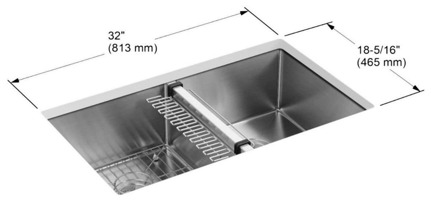 Strive 32" L x 18-1/4" W x 9-5/16" Under-Mount Double-Equal Kitchen Sink with Basin Rack