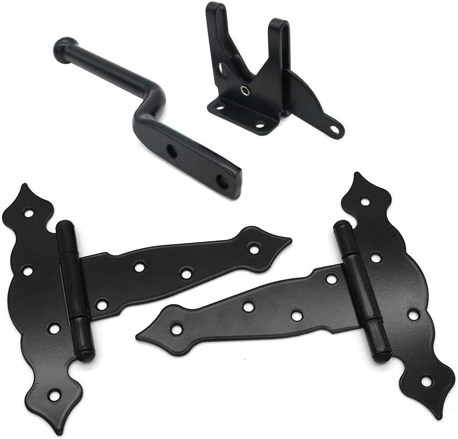 2 Pieces (8 inch) NUZAMAS T-Strap Heavy Duty Shed Hinges + Door Latch Set, Gate Strap Hinge, Door Barn Gates Hinges Black Wrought Hardware Iron Rustproof